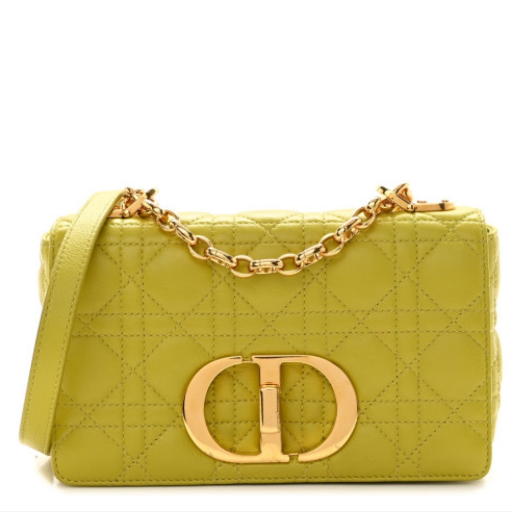 Dior CARO BAG NWT Quilted Macrocannage Calfskin Leather Yellow Gold $4300 NEW - Picture 2 of 6